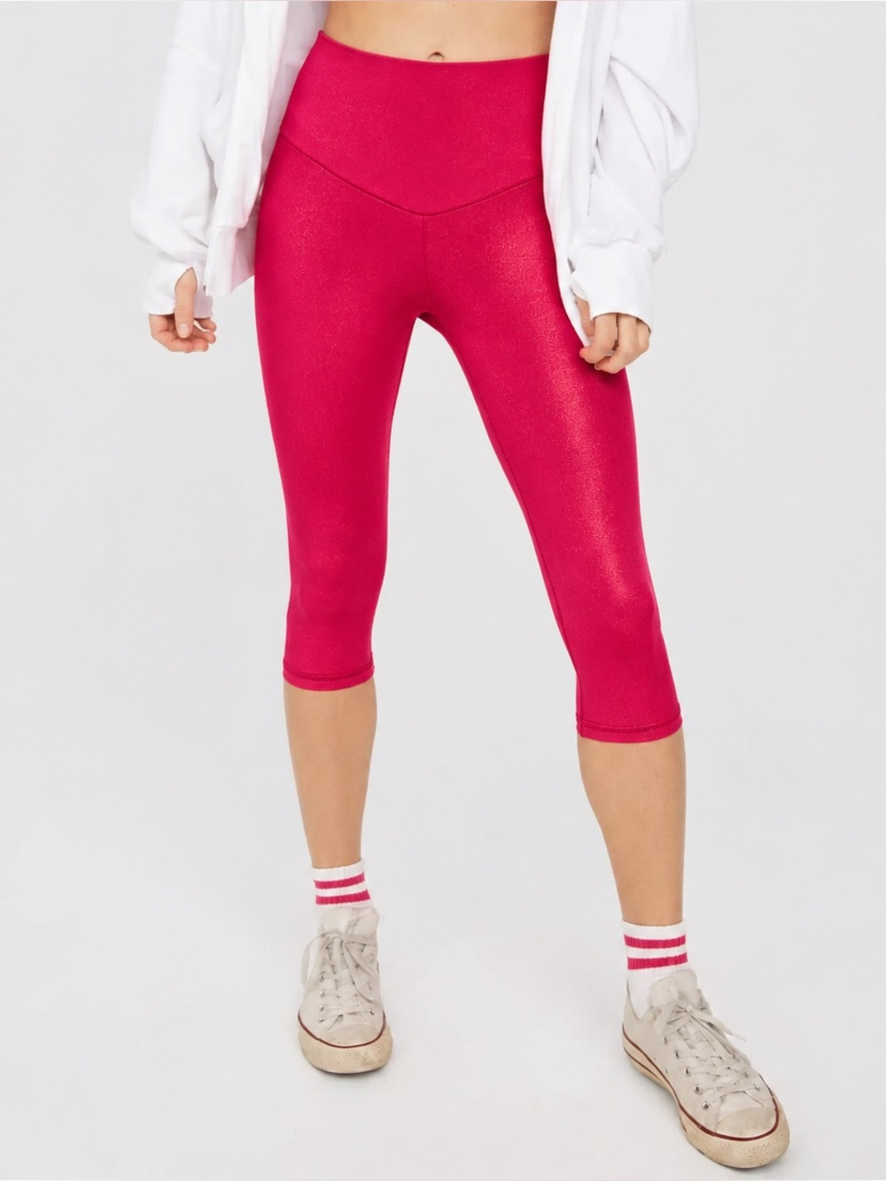 OFFLINE By Aerie Real Me Liquid Shine Cropped Leggings hot pink size small yoga